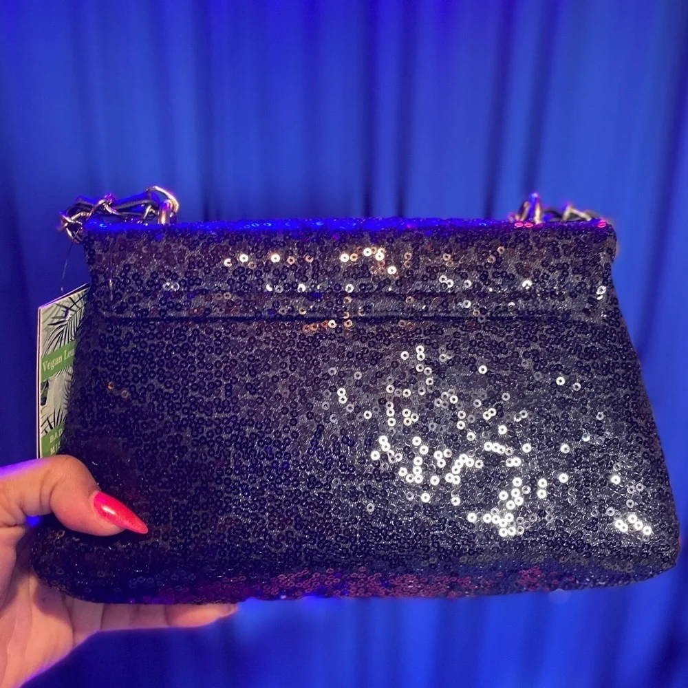 BADGLEY MISCHKA Black Sequence and Partial Beaded Crossbody/Shoulder Strap Bag